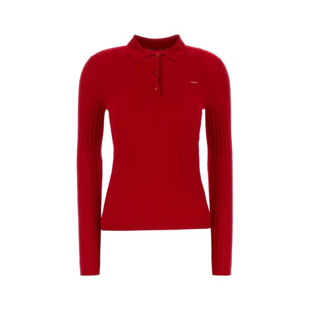Prada Women Red Cotton Blend Polo Shirt
